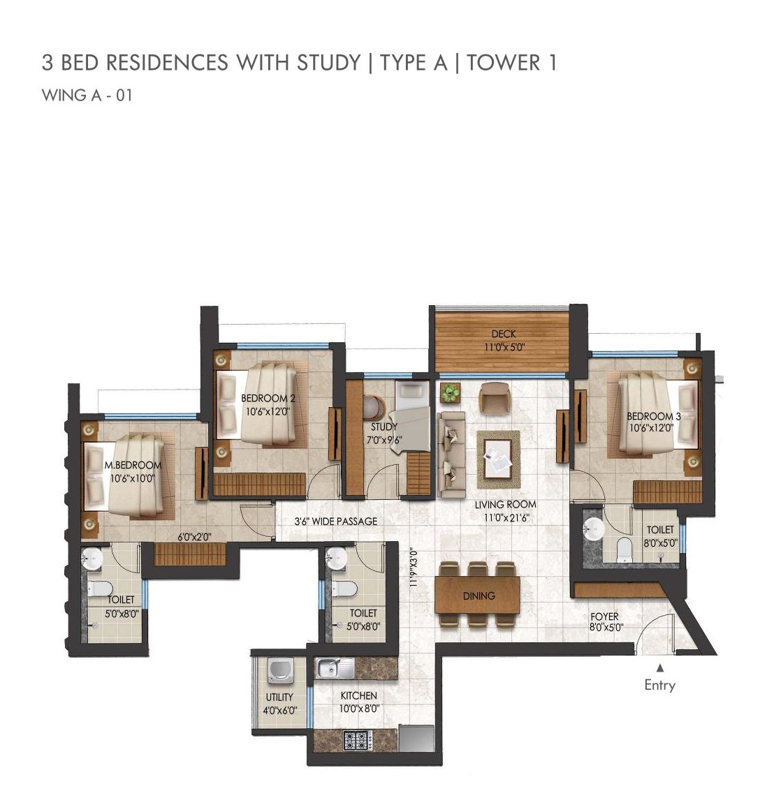 3 BHK Floor Plan 5